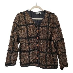 Chico's Blazer Jacket Womens L Large Froo Froo Interlude Button Front Lined